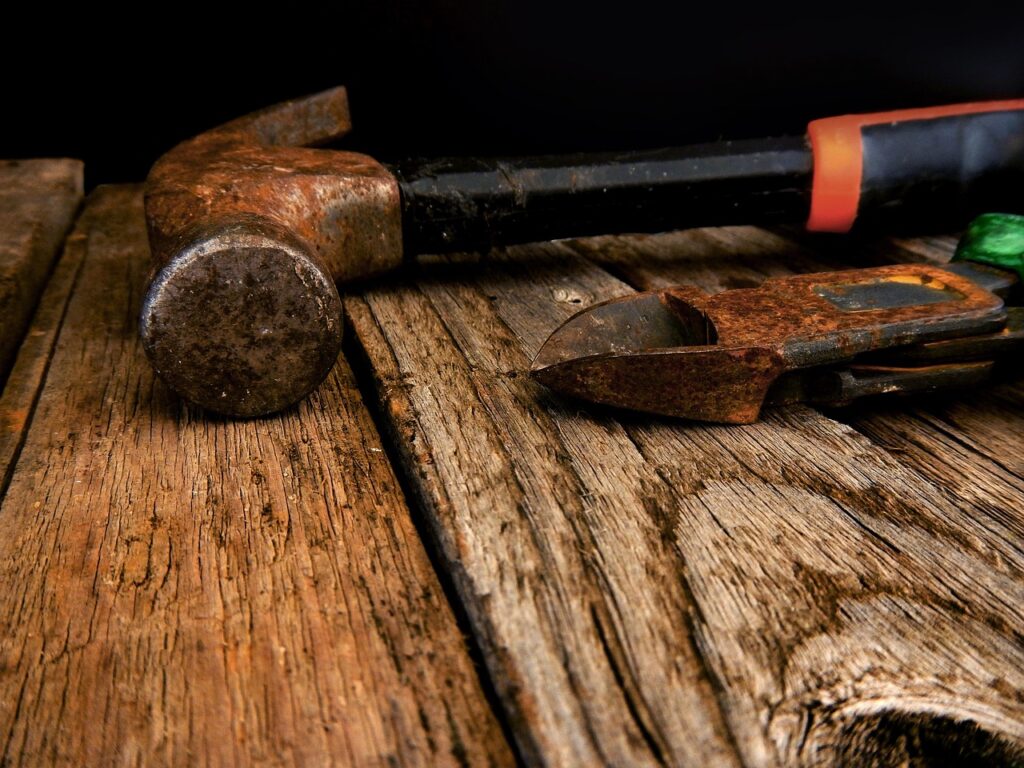 Hammer lying on table
